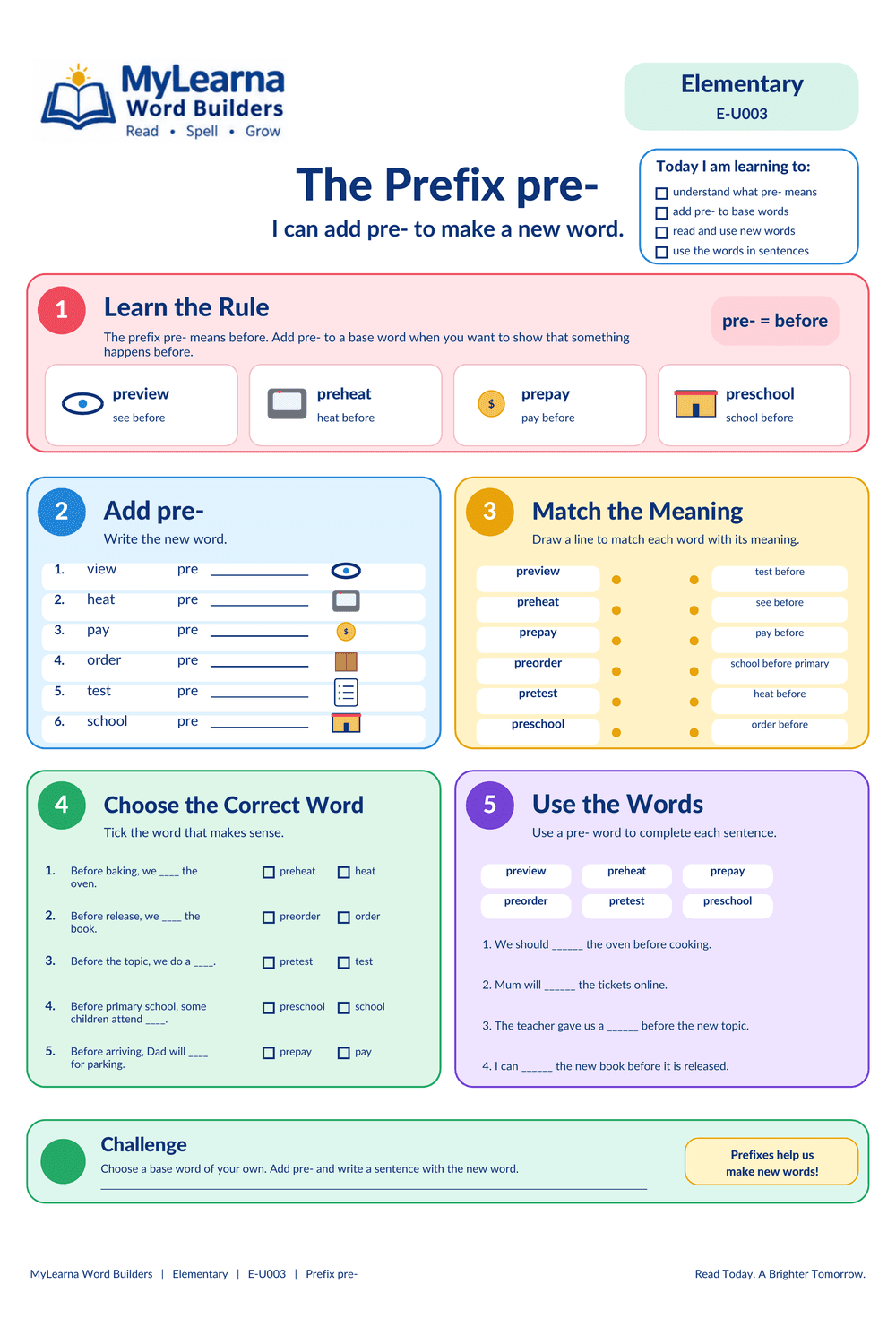 Prefix Pre worksheet preview