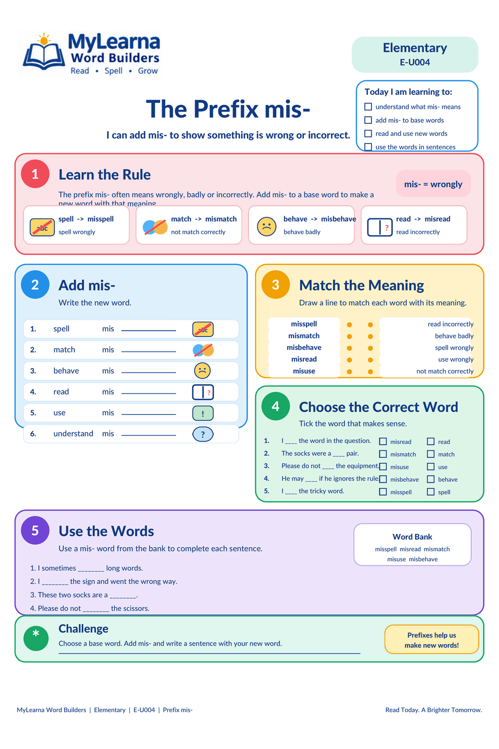 Prefix Mis worksheet preview