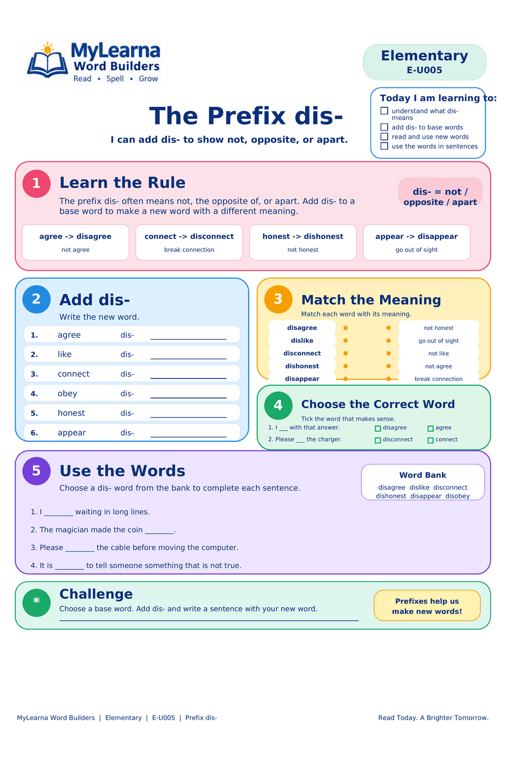 Prefix Dis worksheet preview