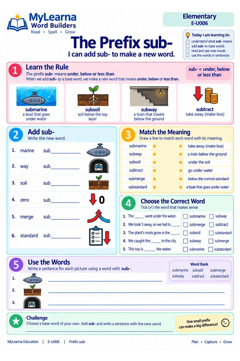 Prefix Sub worksheet preview