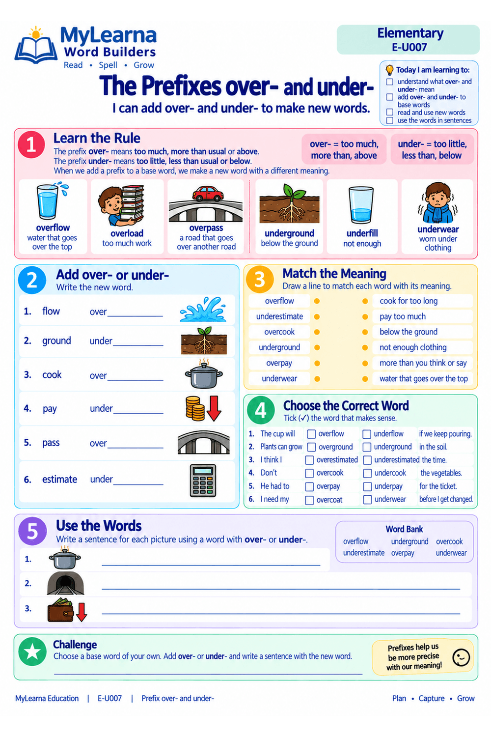 Prefix Over Under worksheet preview