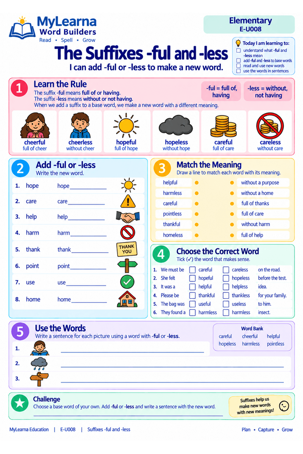 Suffixes Ful Less worksheet preview