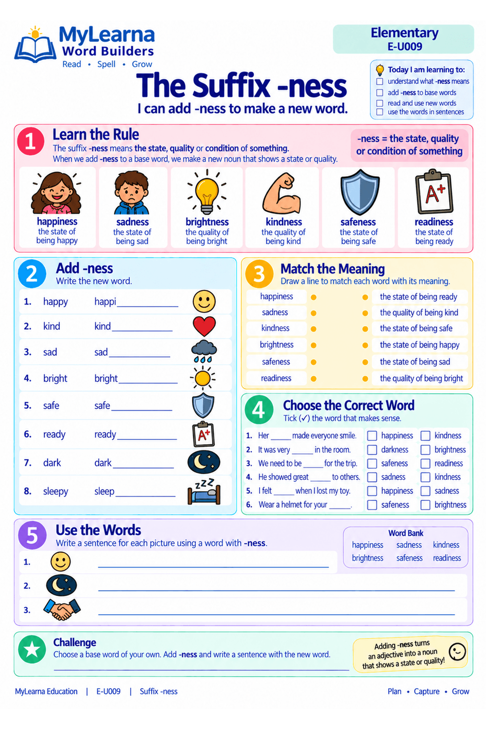 Suffix Ness worksheet preview