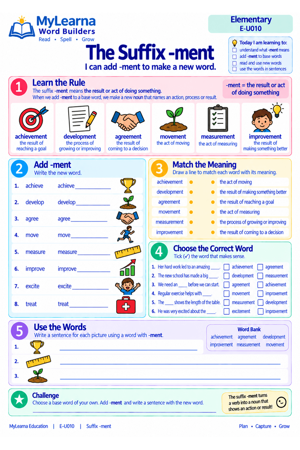 Suffix Ment worksheet preview