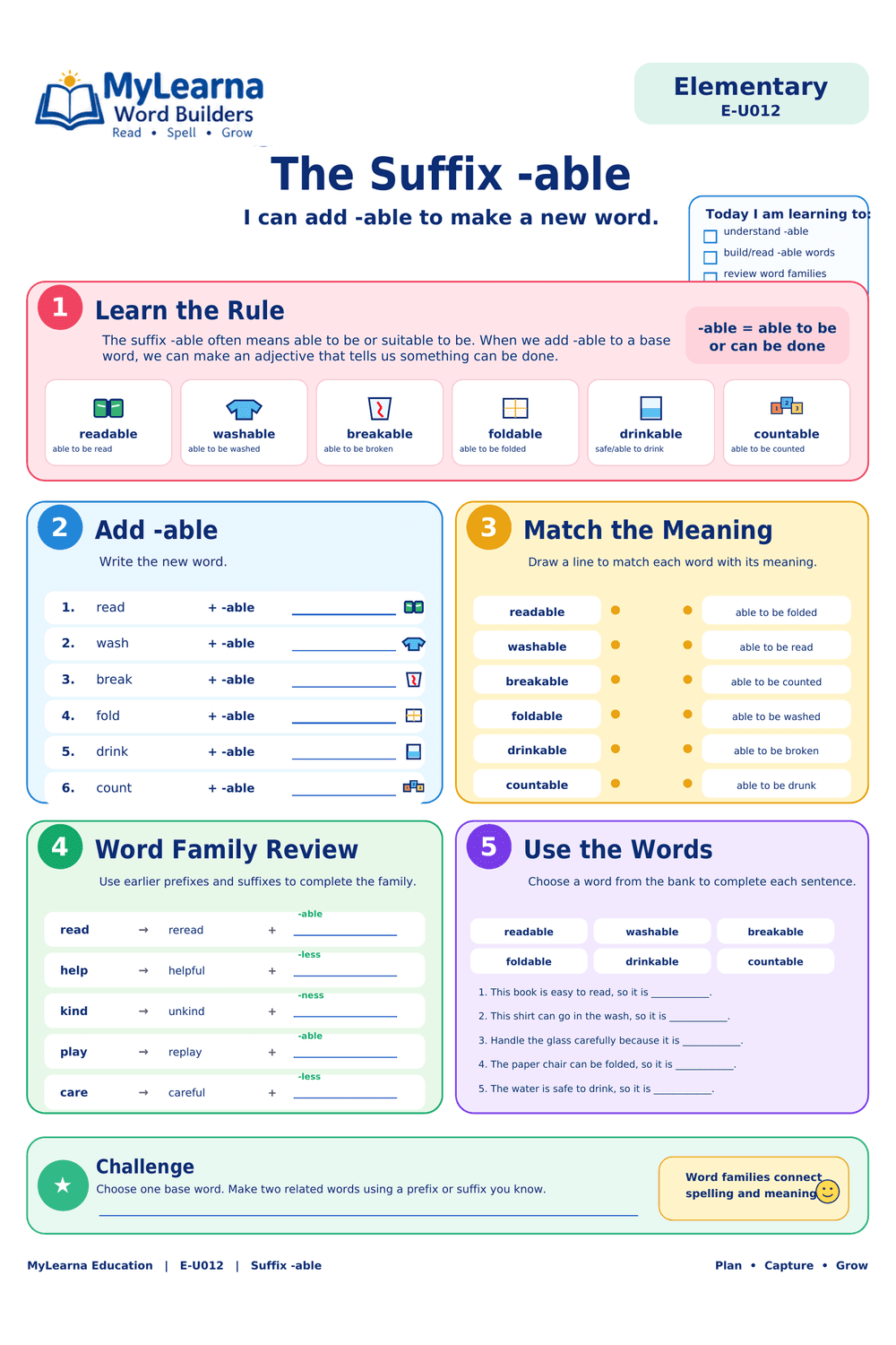 Suffix Able worksheet preview