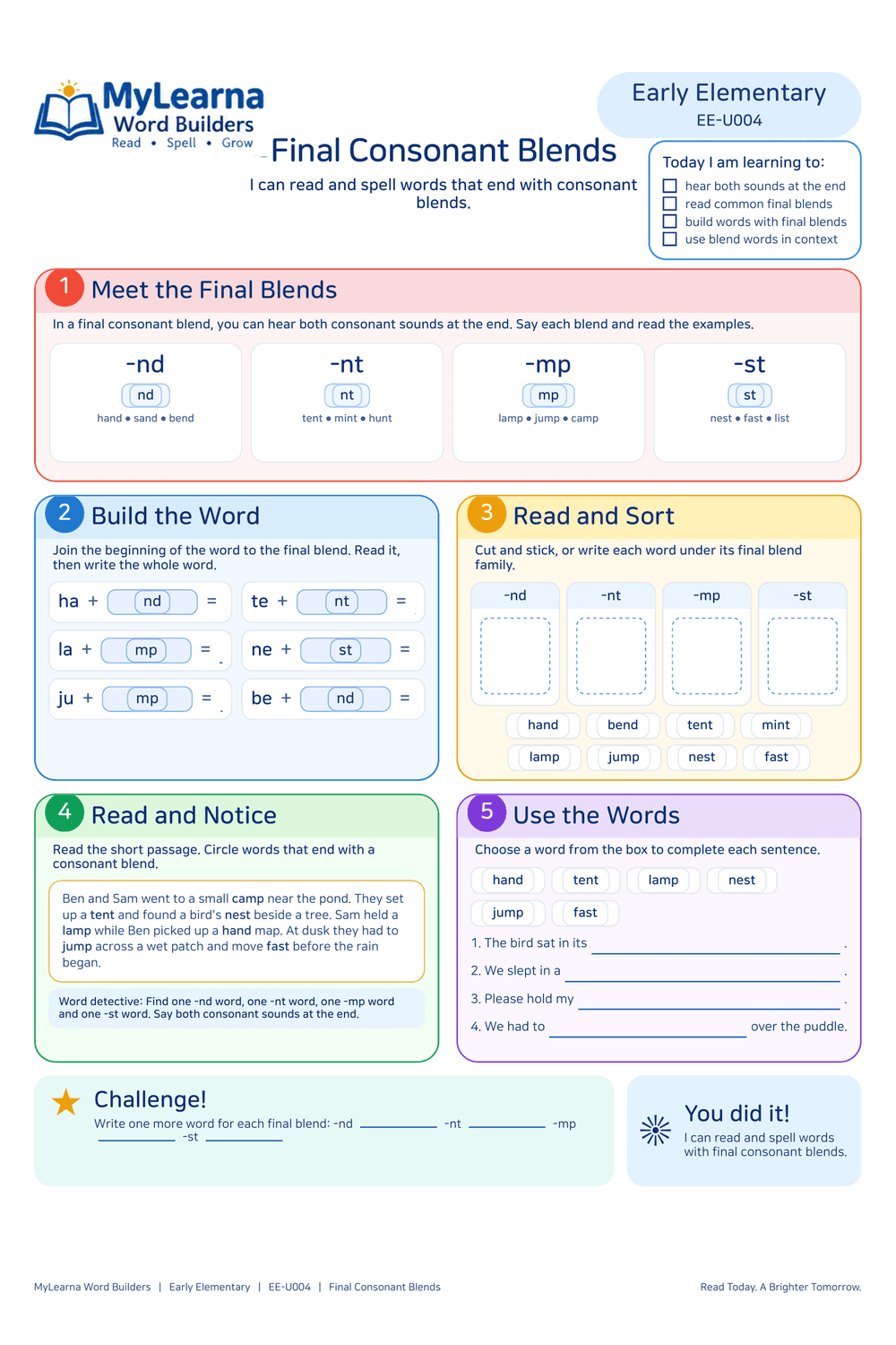 Final Consonant Blends worksheet preview