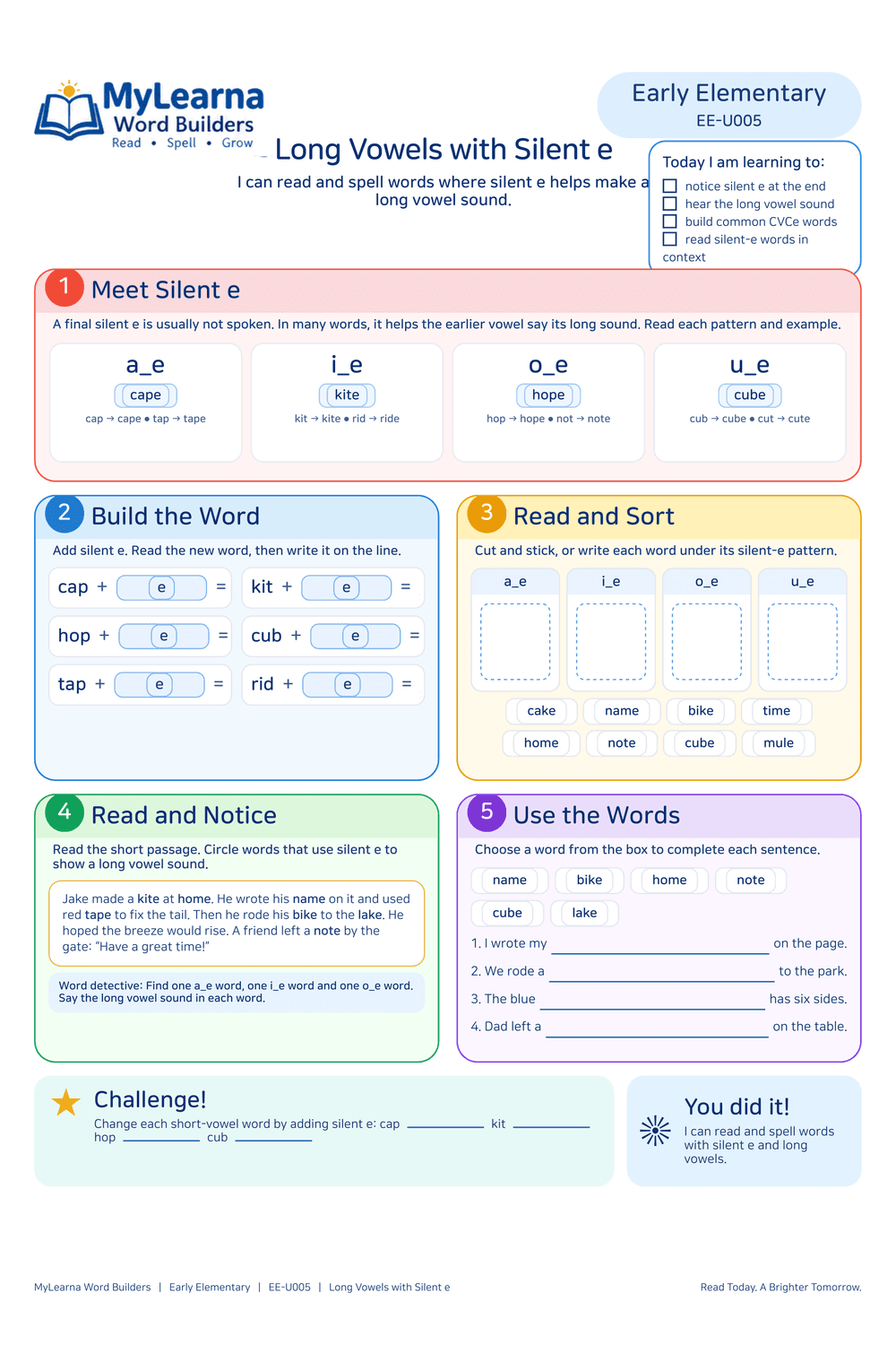 Long Vowels Silent E worksheet preview