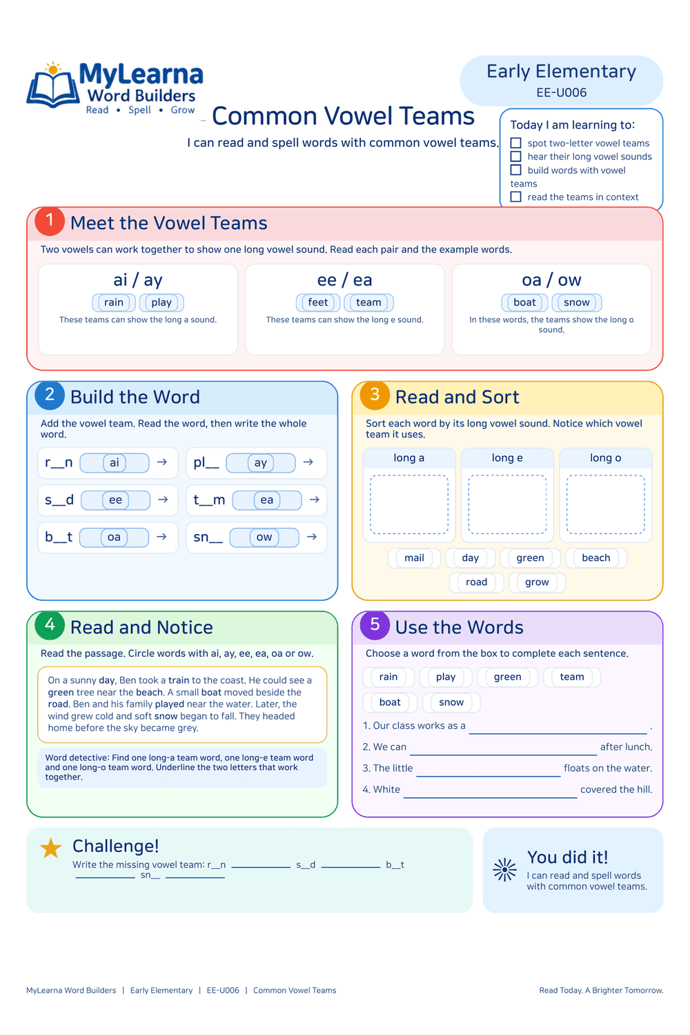 Common Vowel Teams worksheet preview
