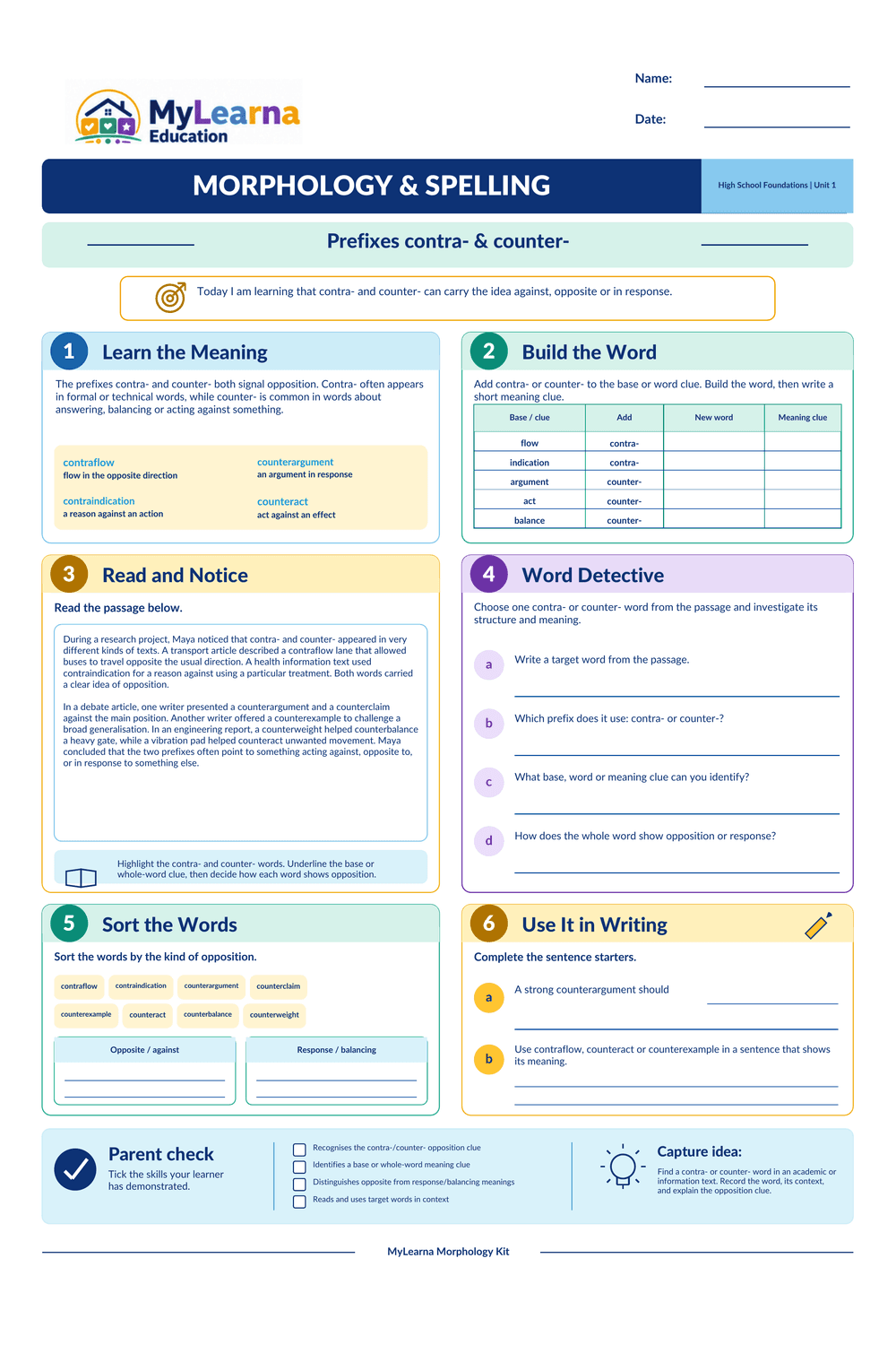 Prefix Contra Counter worksheet preview