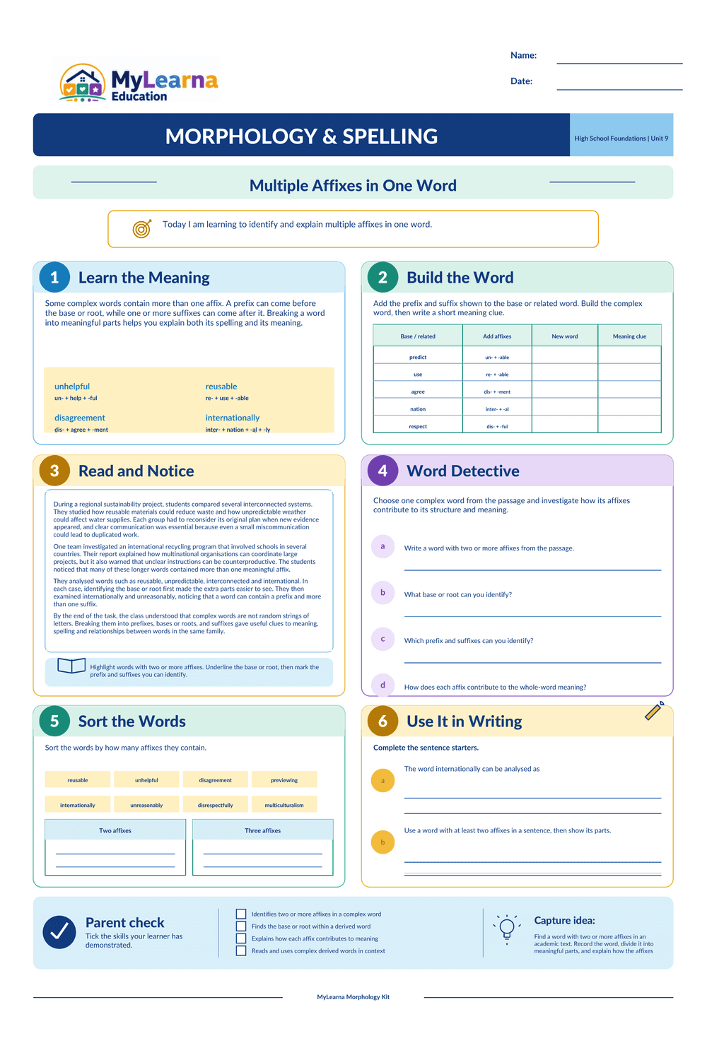 Multiple Affixes worksheet preview