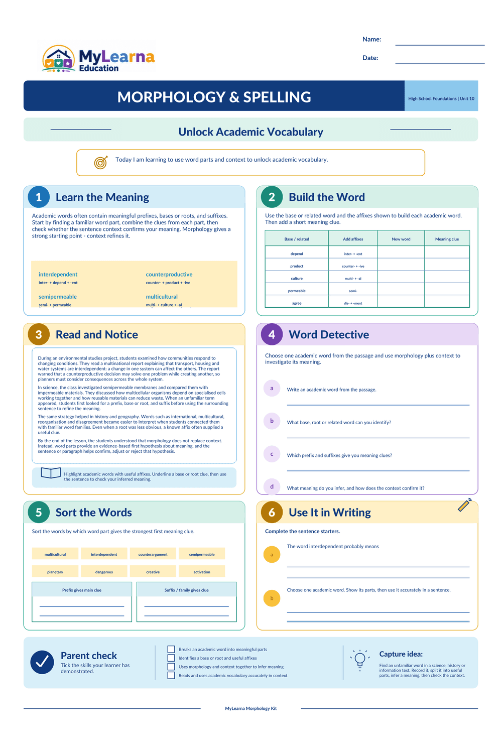 Unlock Academic Vocabulary worksheet preview