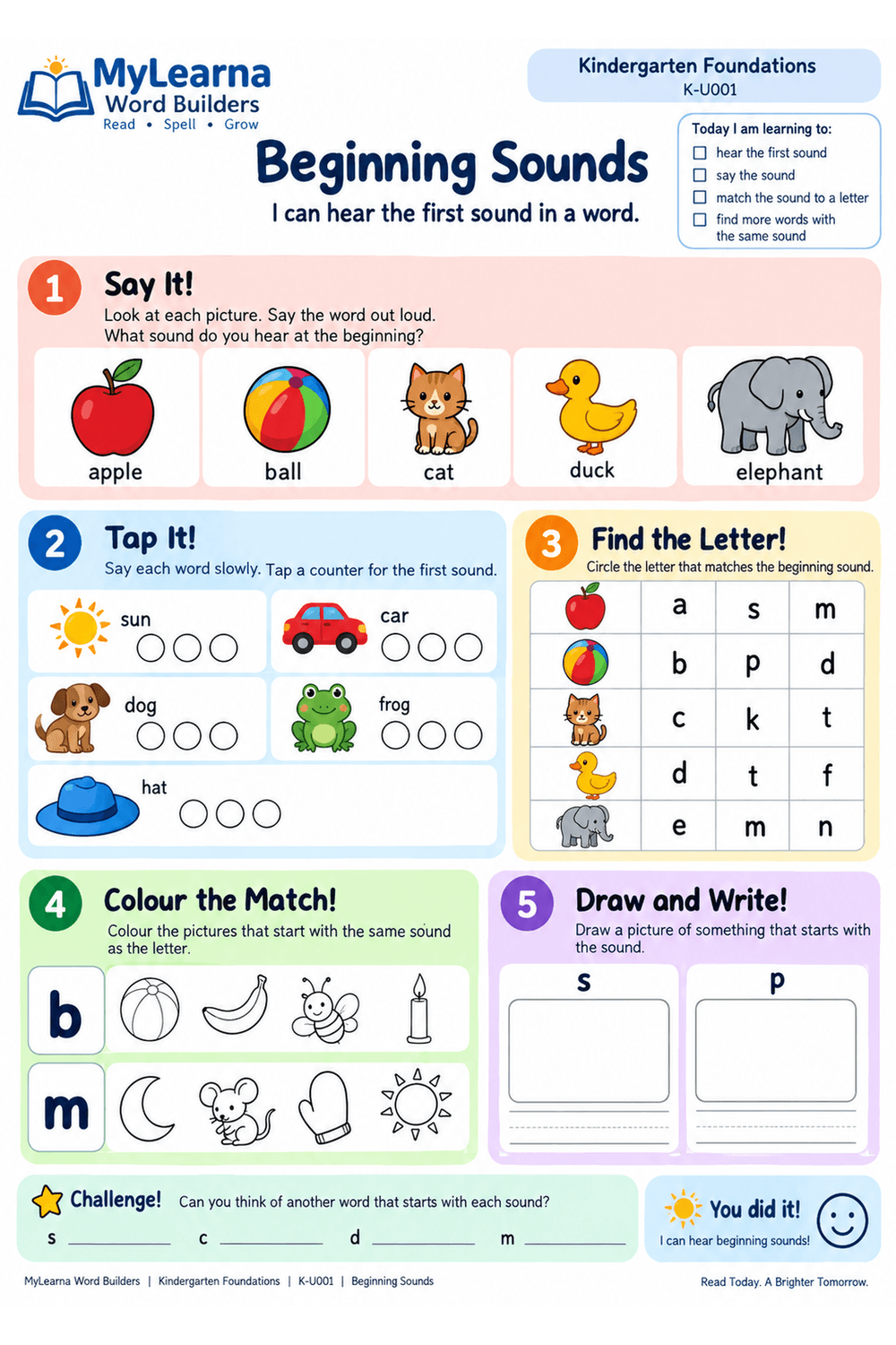 Beginning Sounds worksheet preview