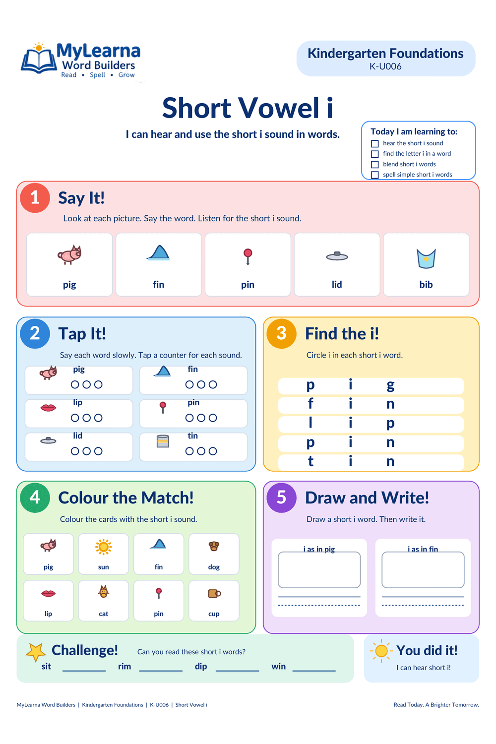 Short Vowel I worksheet preview