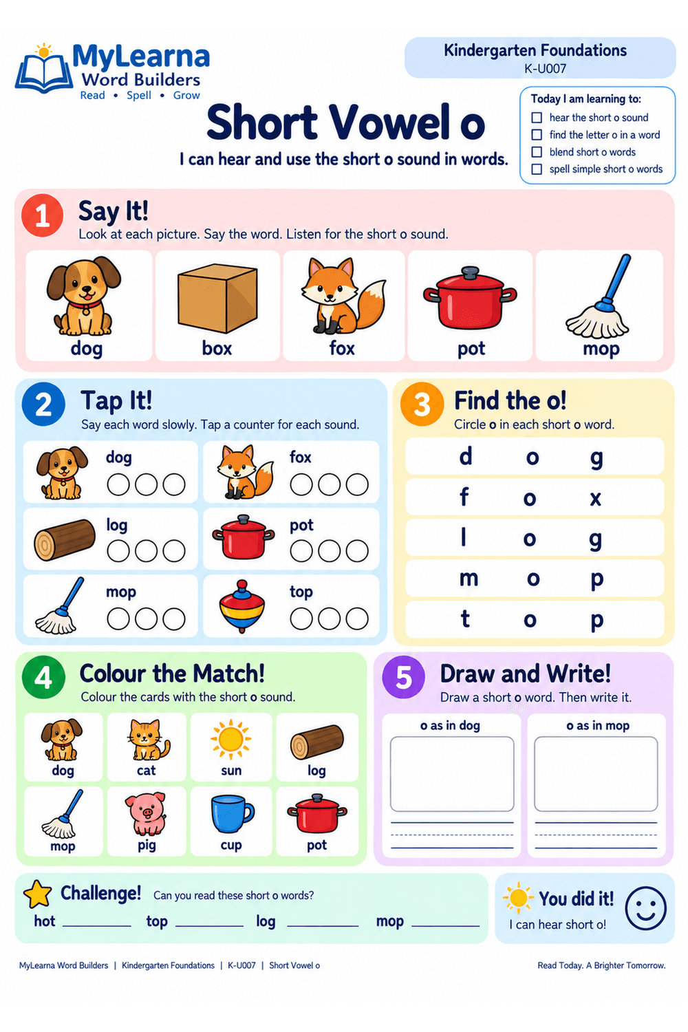 Short Vowel O worksheet preview