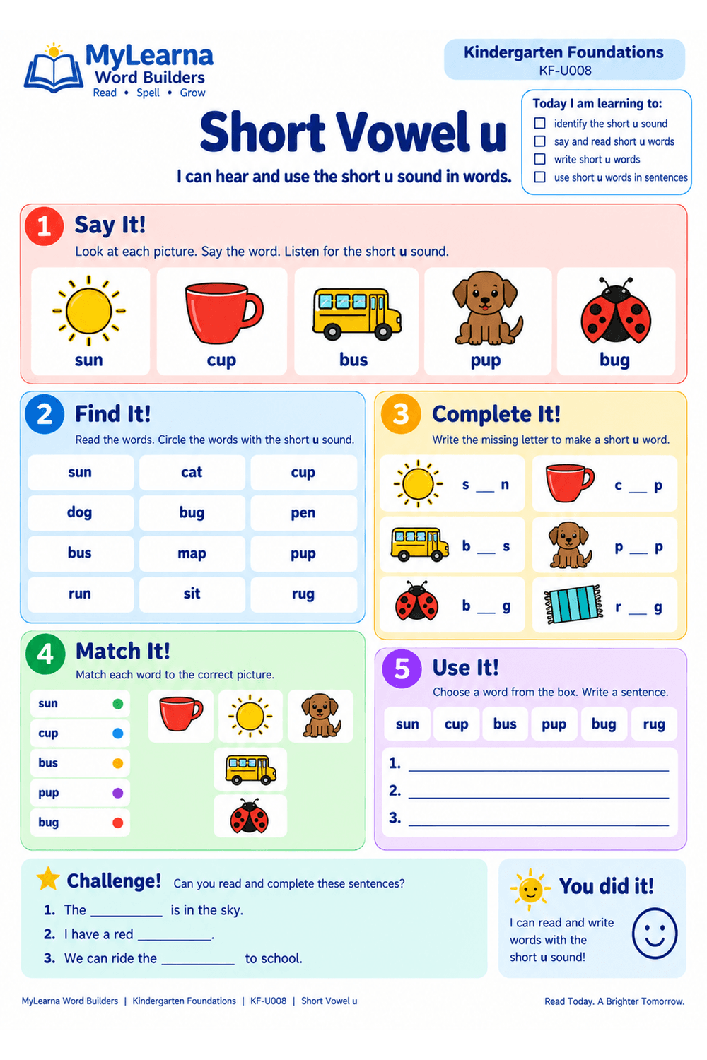 Short Vowel U worksheet preview