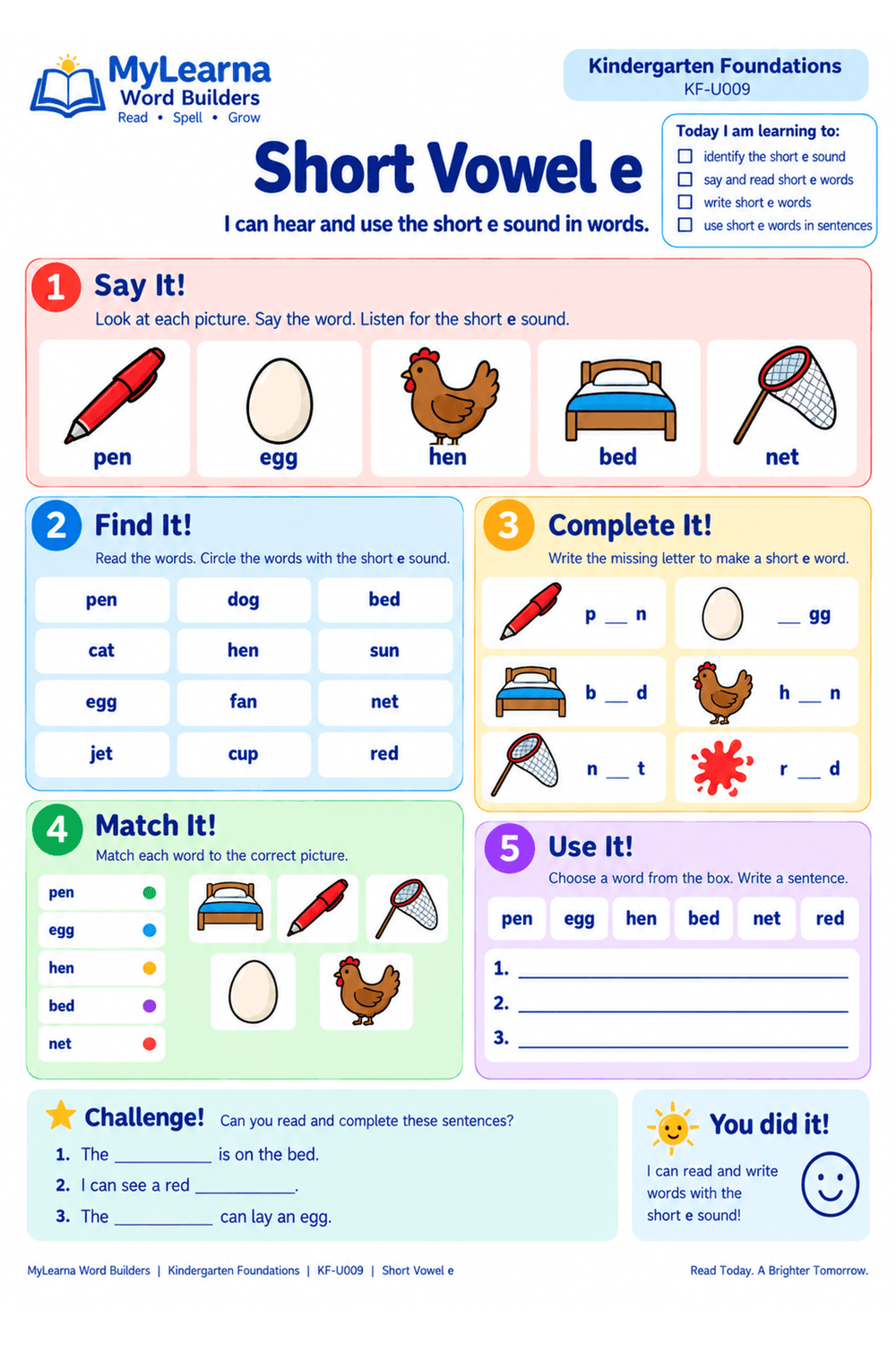 Short Vowel E worksheet preview