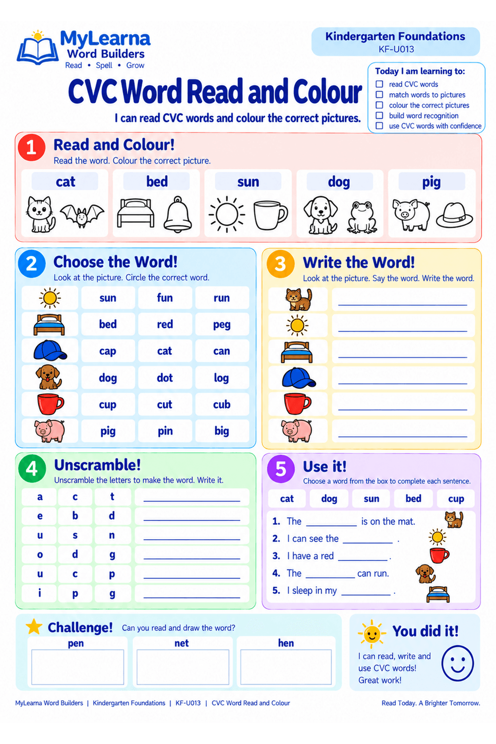 CVC Word Read and Colour worksheet preview