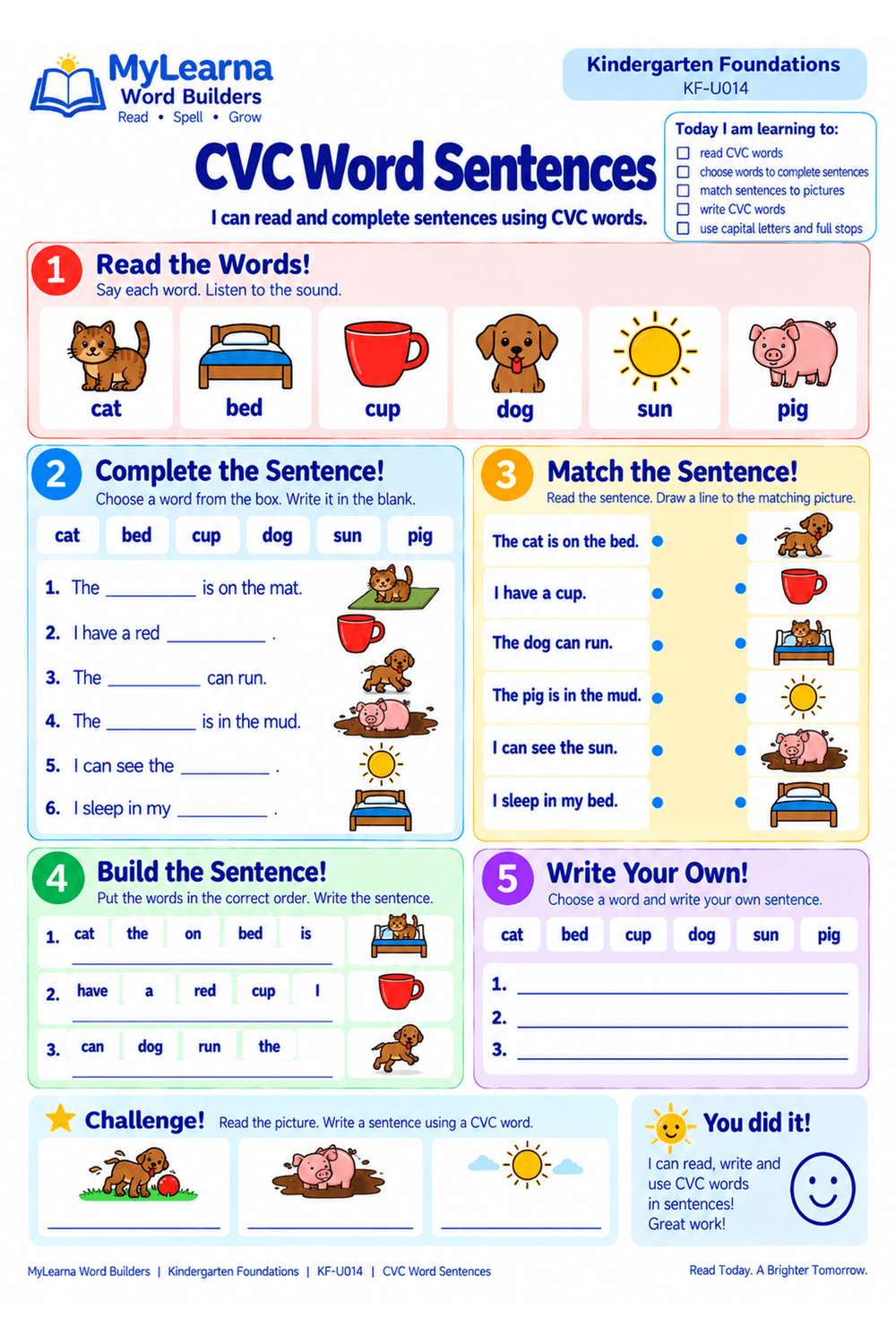 CVC Word Sentences worksheet preview