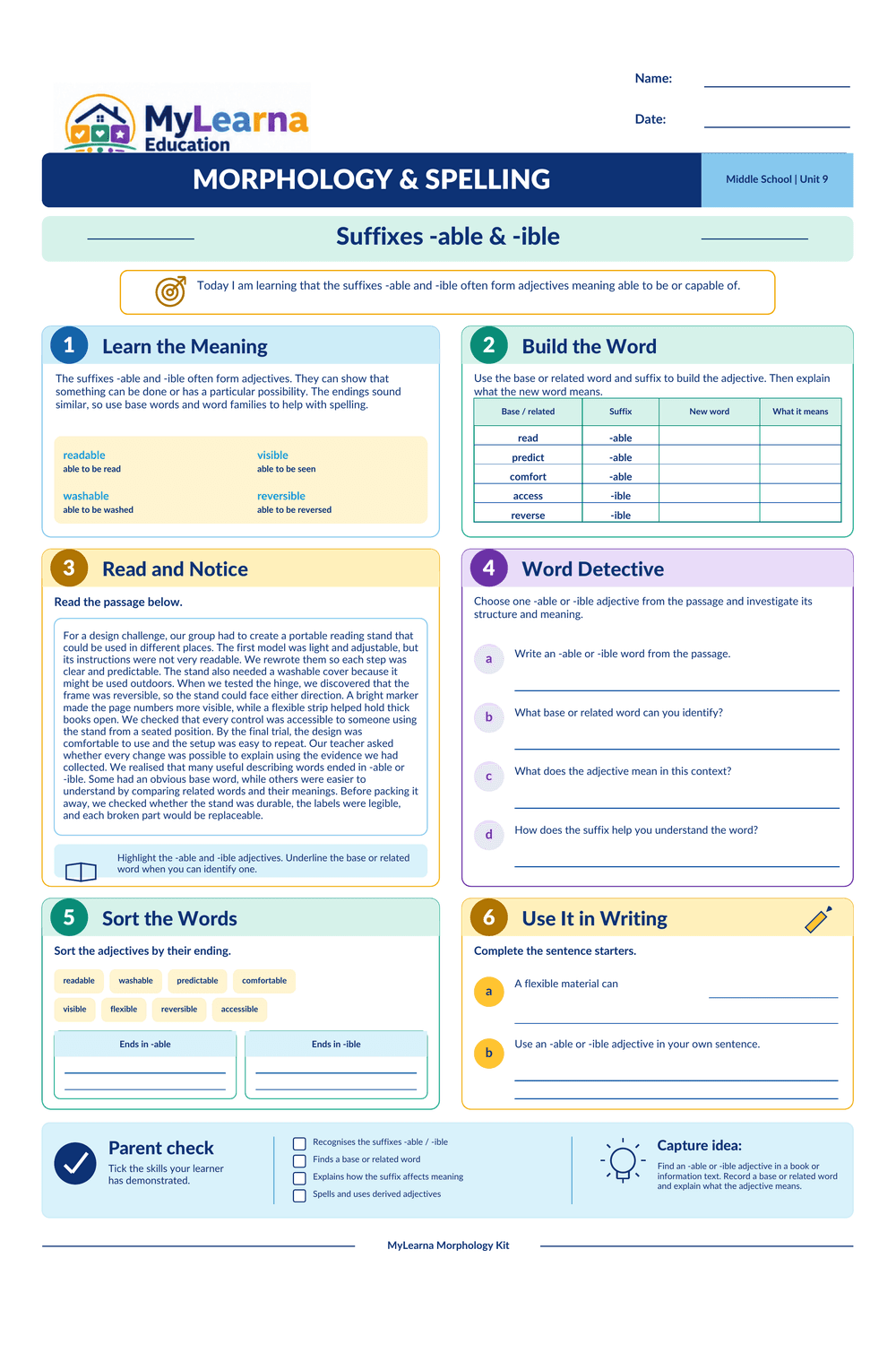 Suffix Able Ible worksheet preview