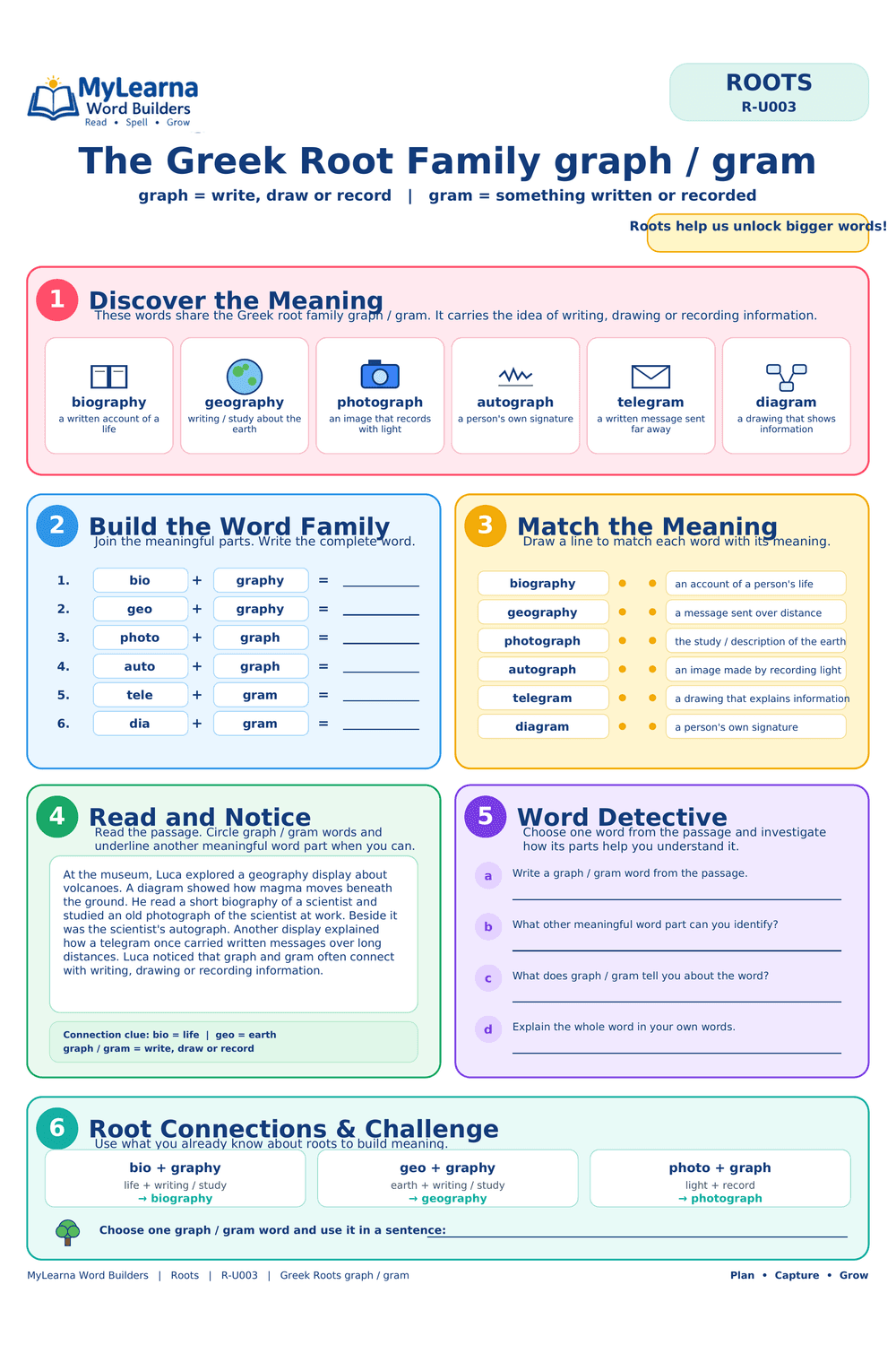 Greek Roots graph / gram worksheet preview