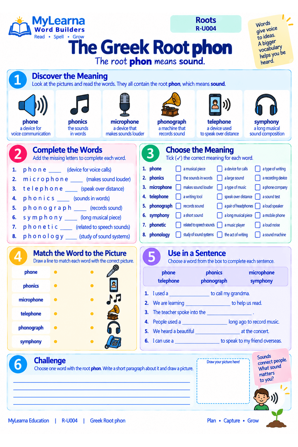 Greek Root phon worksheet preview