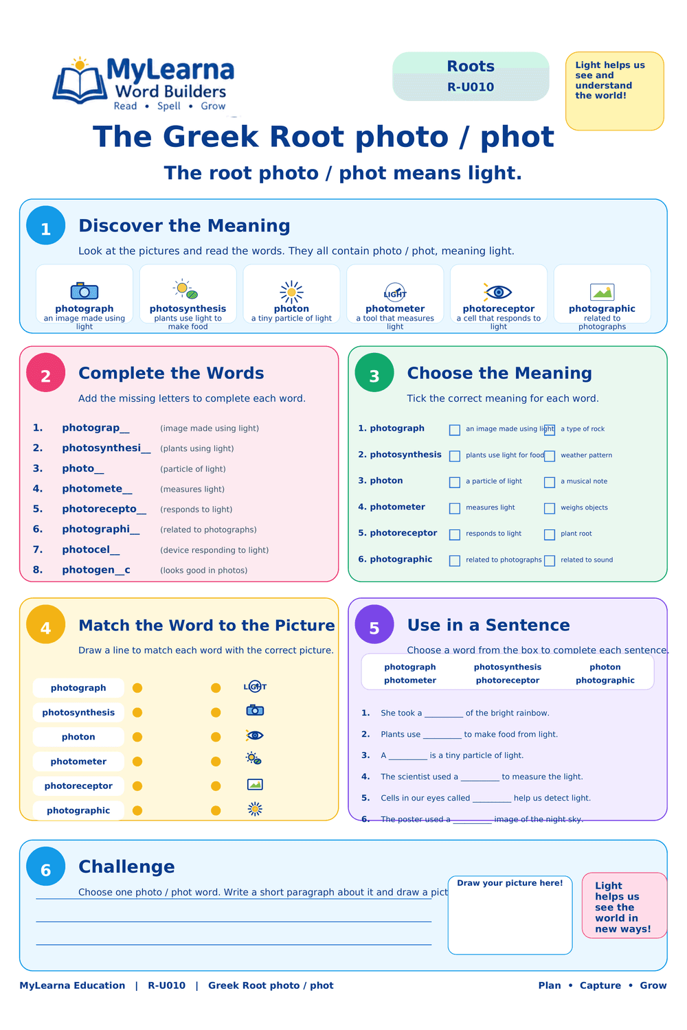 Greek Roots photo / phot worksheet preview