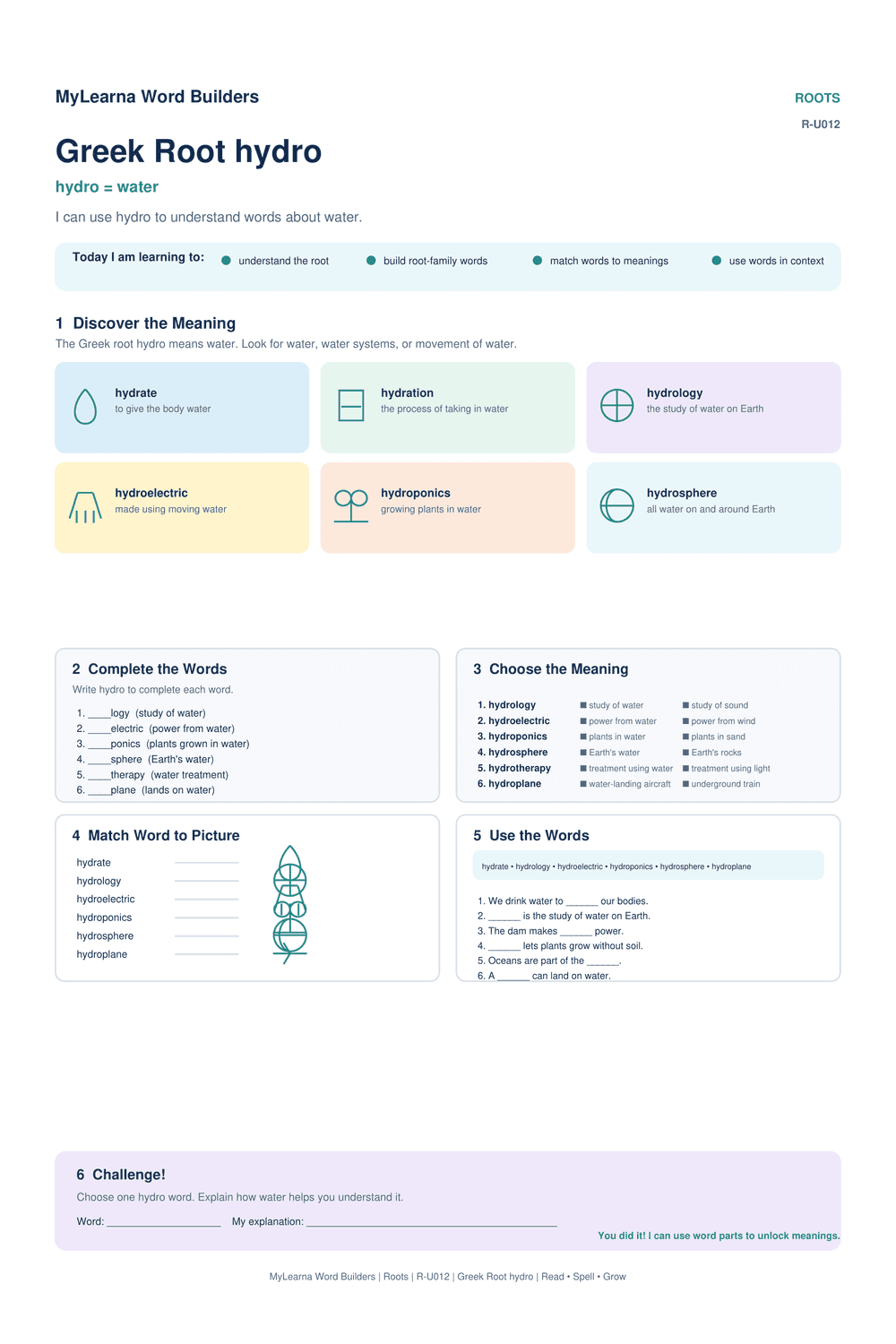Greek Root hydro worksheet preview