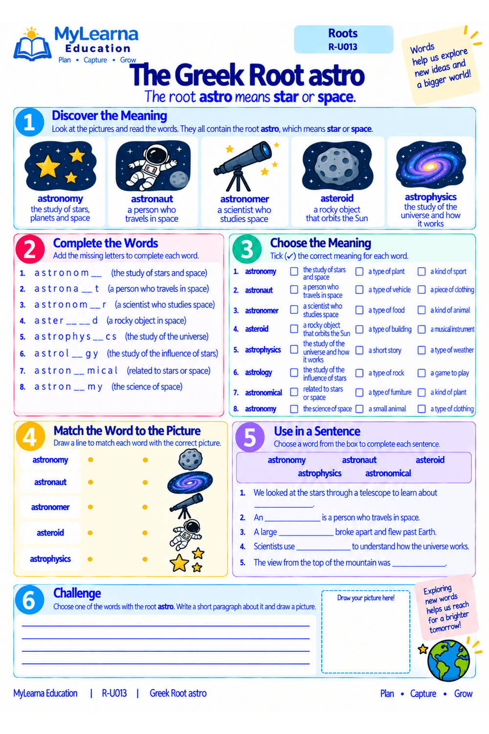 Greek Roots astro / astr worksheet preview