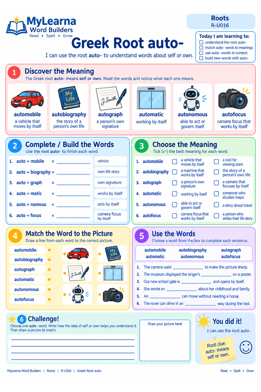 Greek Root auto worksheet preview