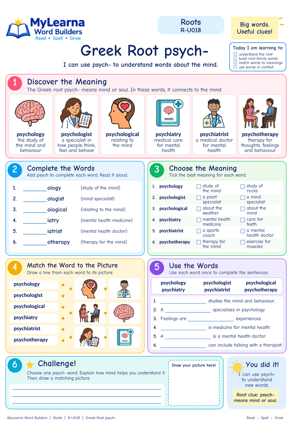 Greek Root psych worksheet preview