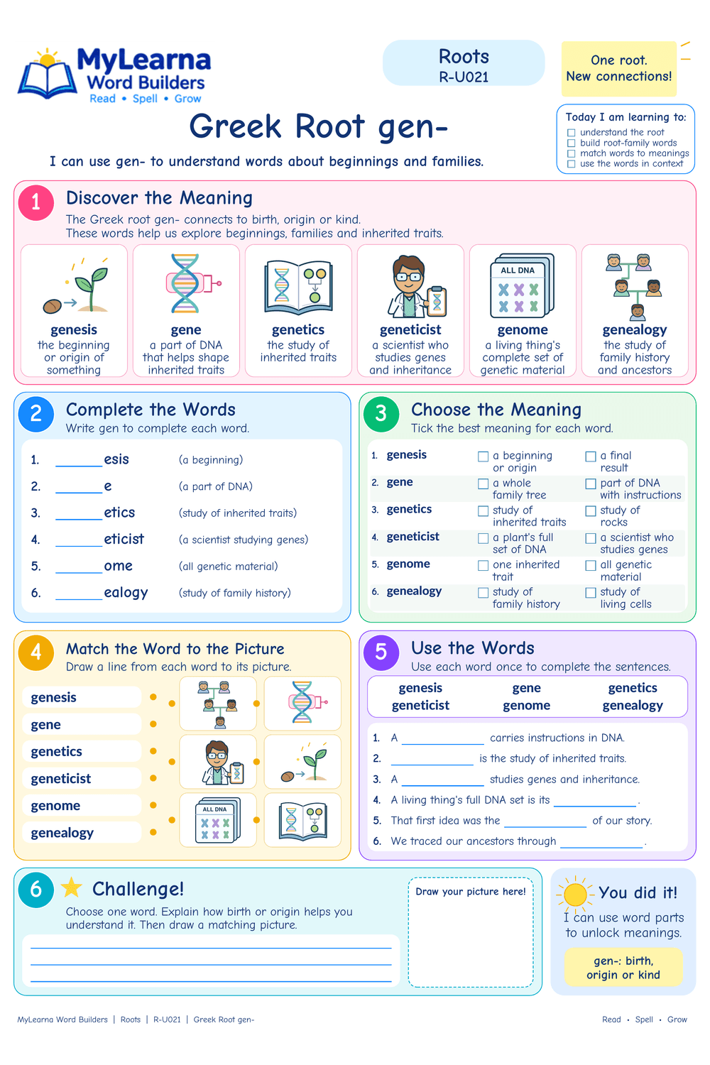 Greek Root gen worksheet preview