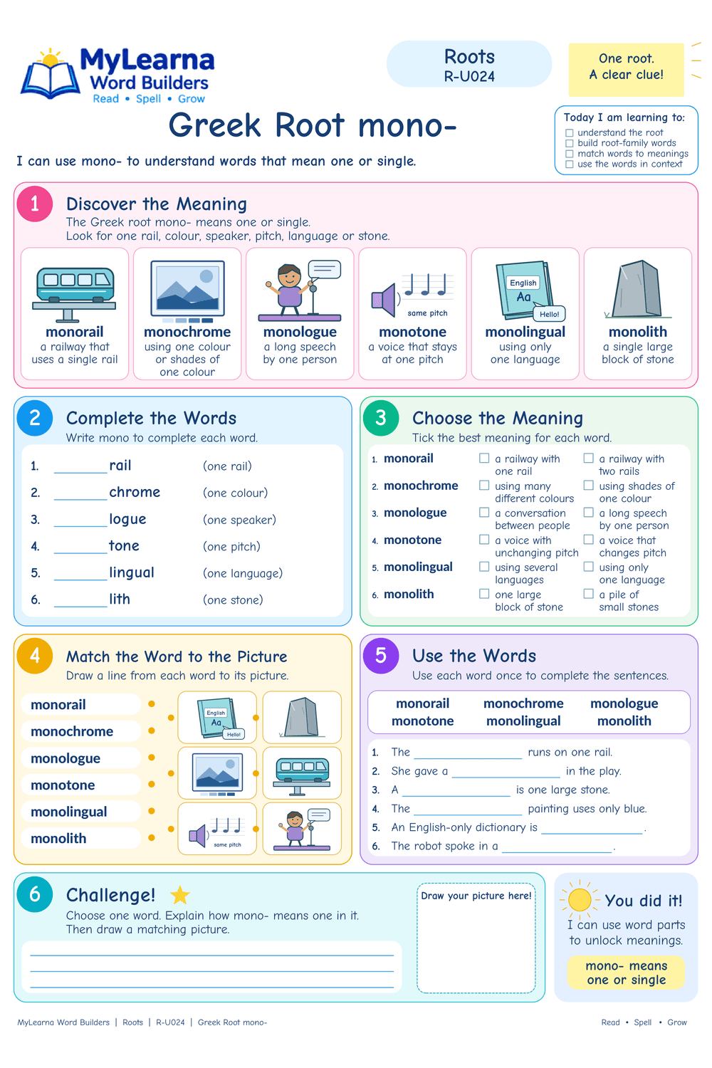 Greek Root mono worksheet preview
