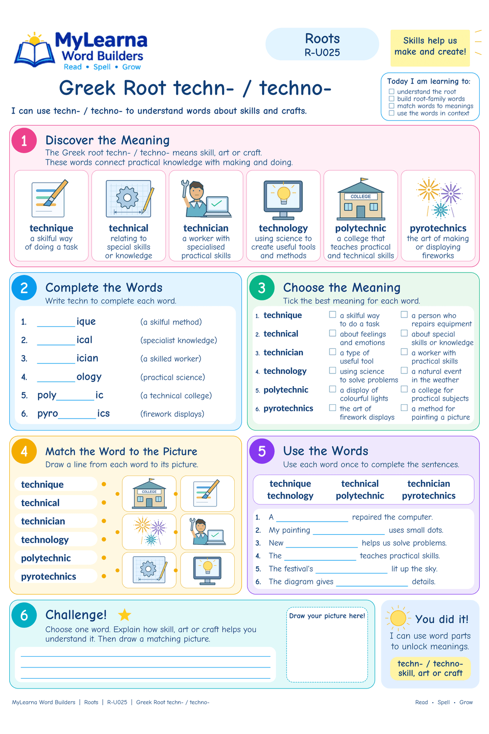 Greek Roots techn / techno worksheet preview