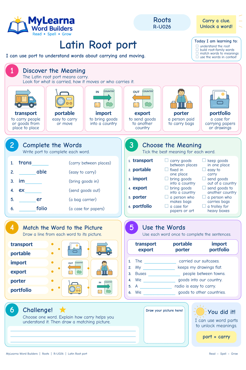 Latin Root port worksheet preview