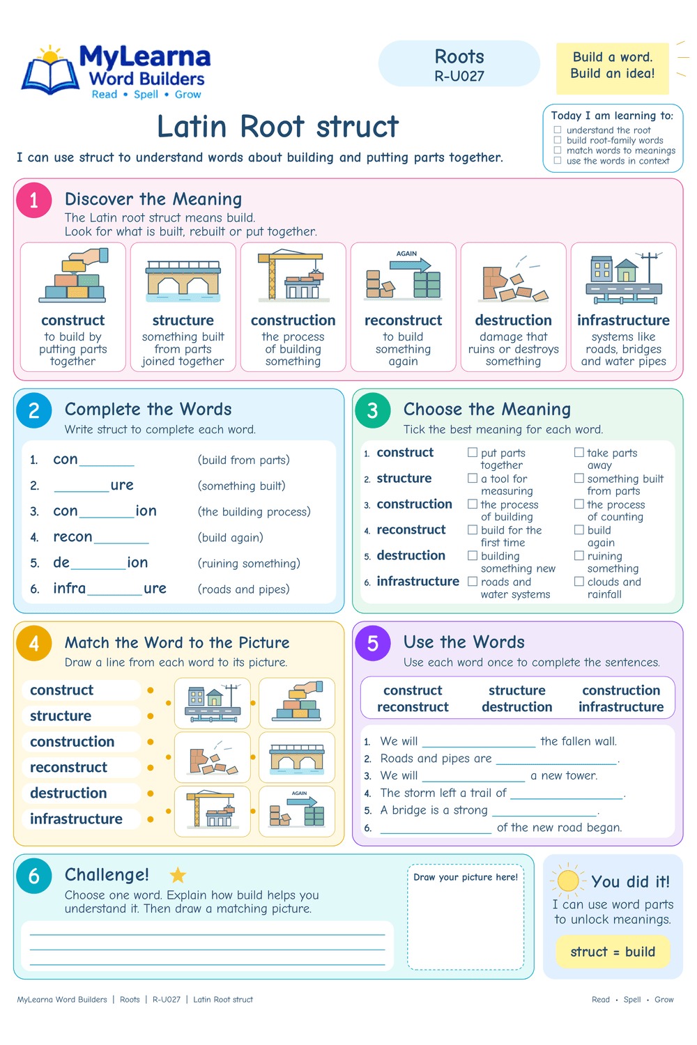 Latin Root struct worksheet preview