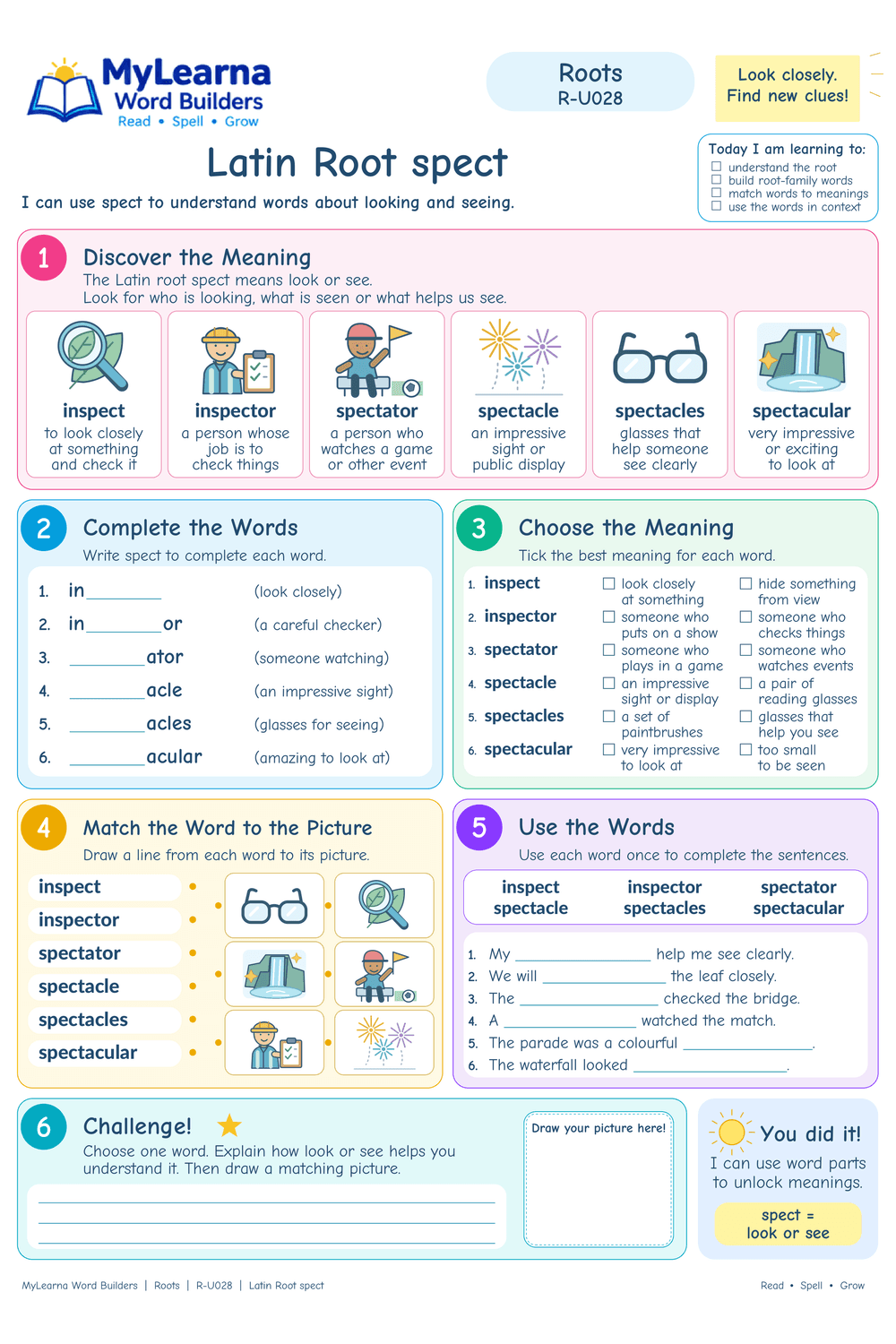 Latin Root spect worksheet preview