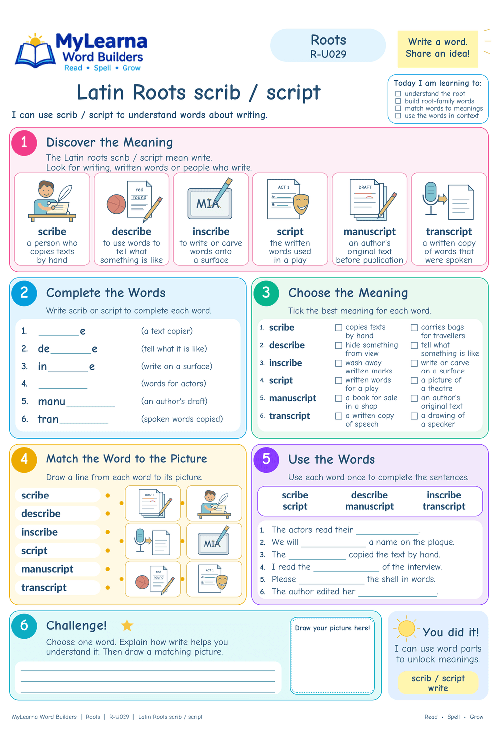 Latin Roots scrib / script worksheet preview