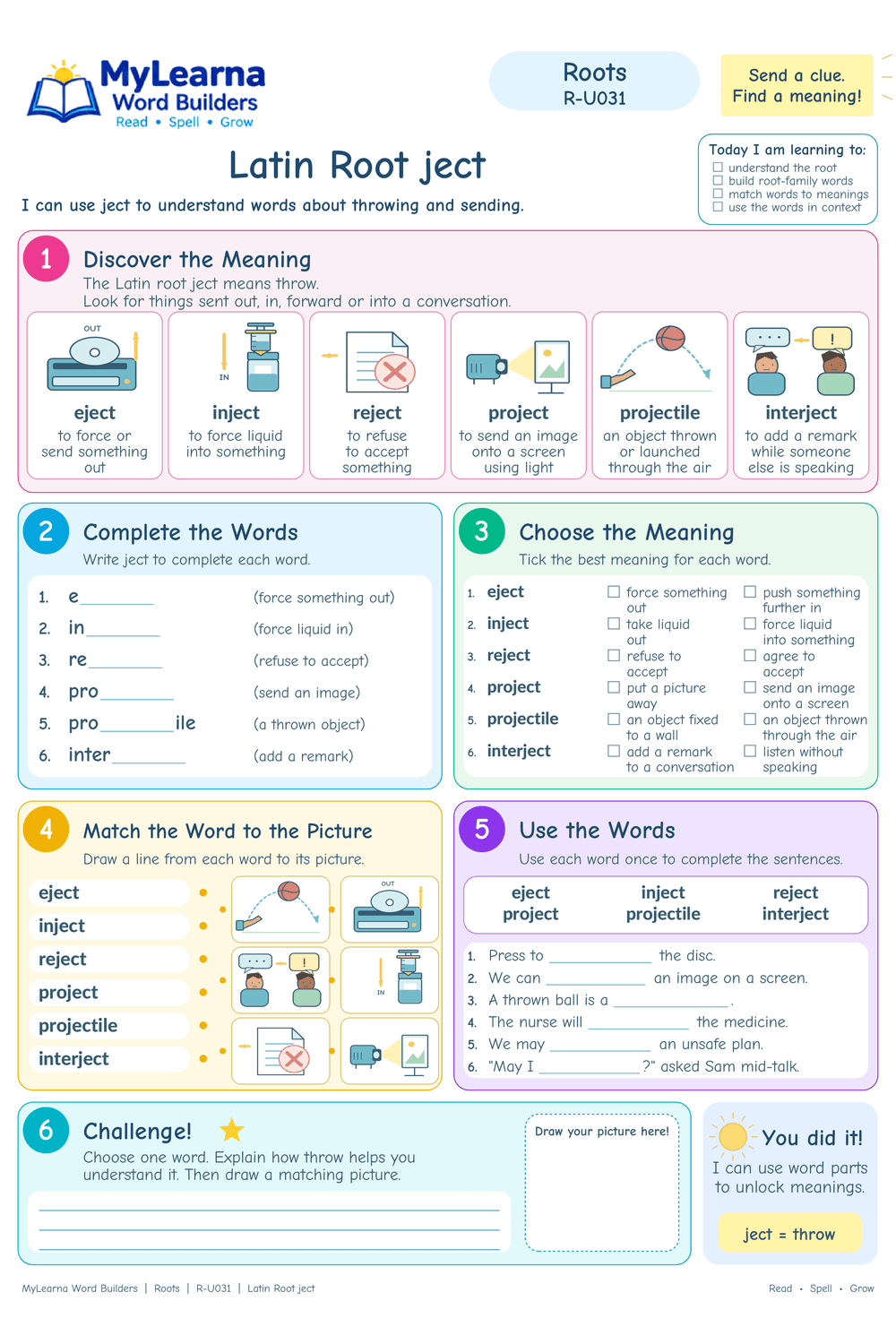Latin Root ject worksheet preview