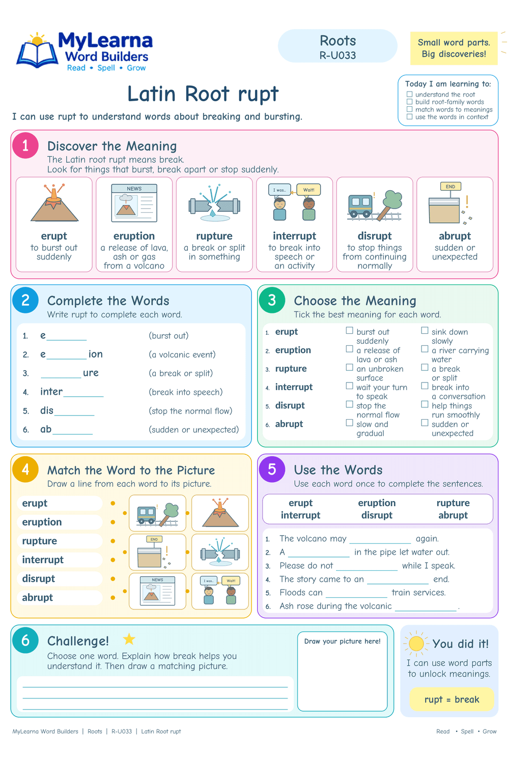 Latin Root rupt worksheet preview