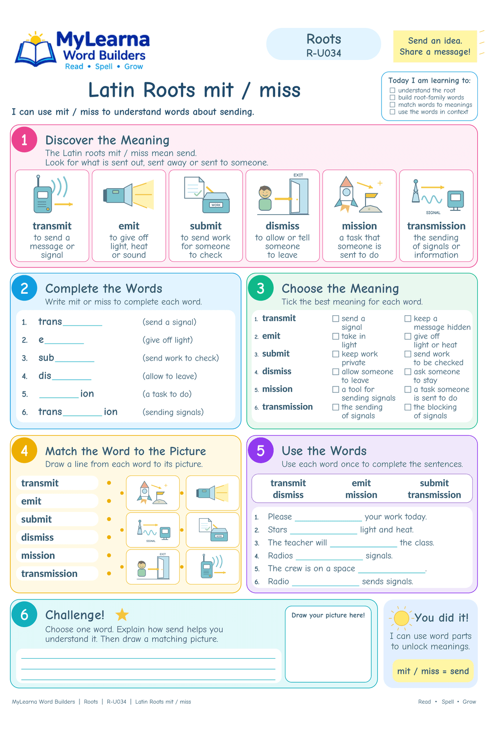 Latin Roots mit / miss worksheet preview