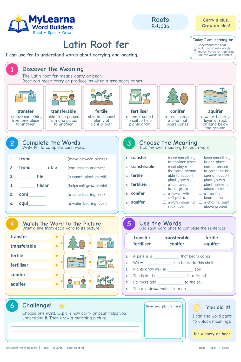 Latin Root fer worksheet preview