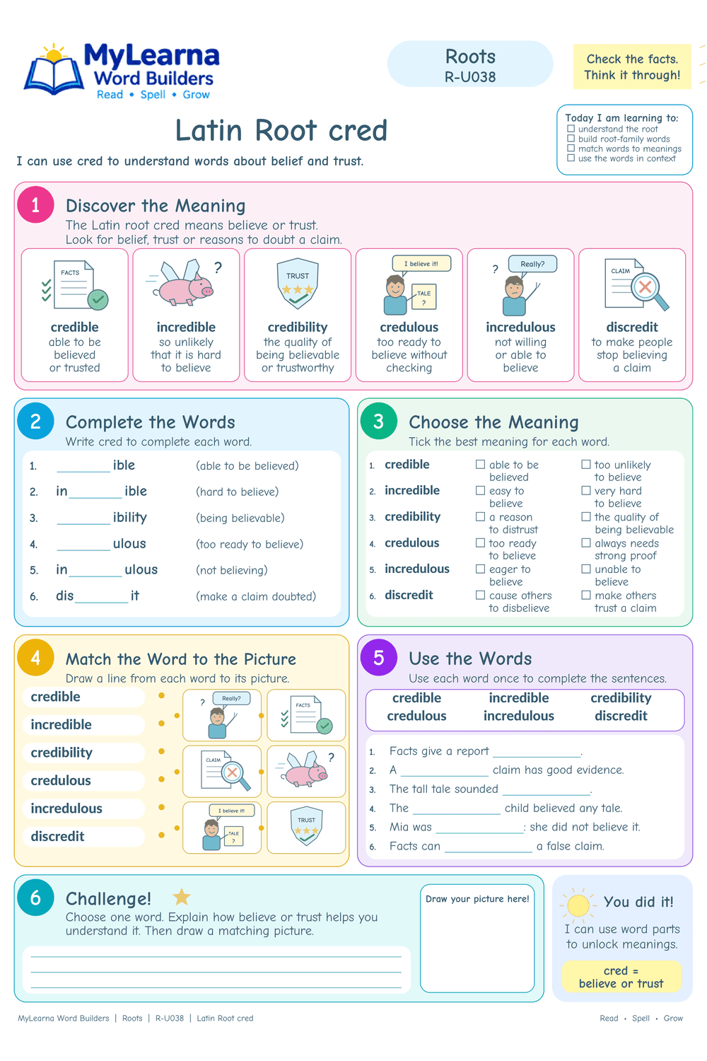 Latin Root cred worksheet preview