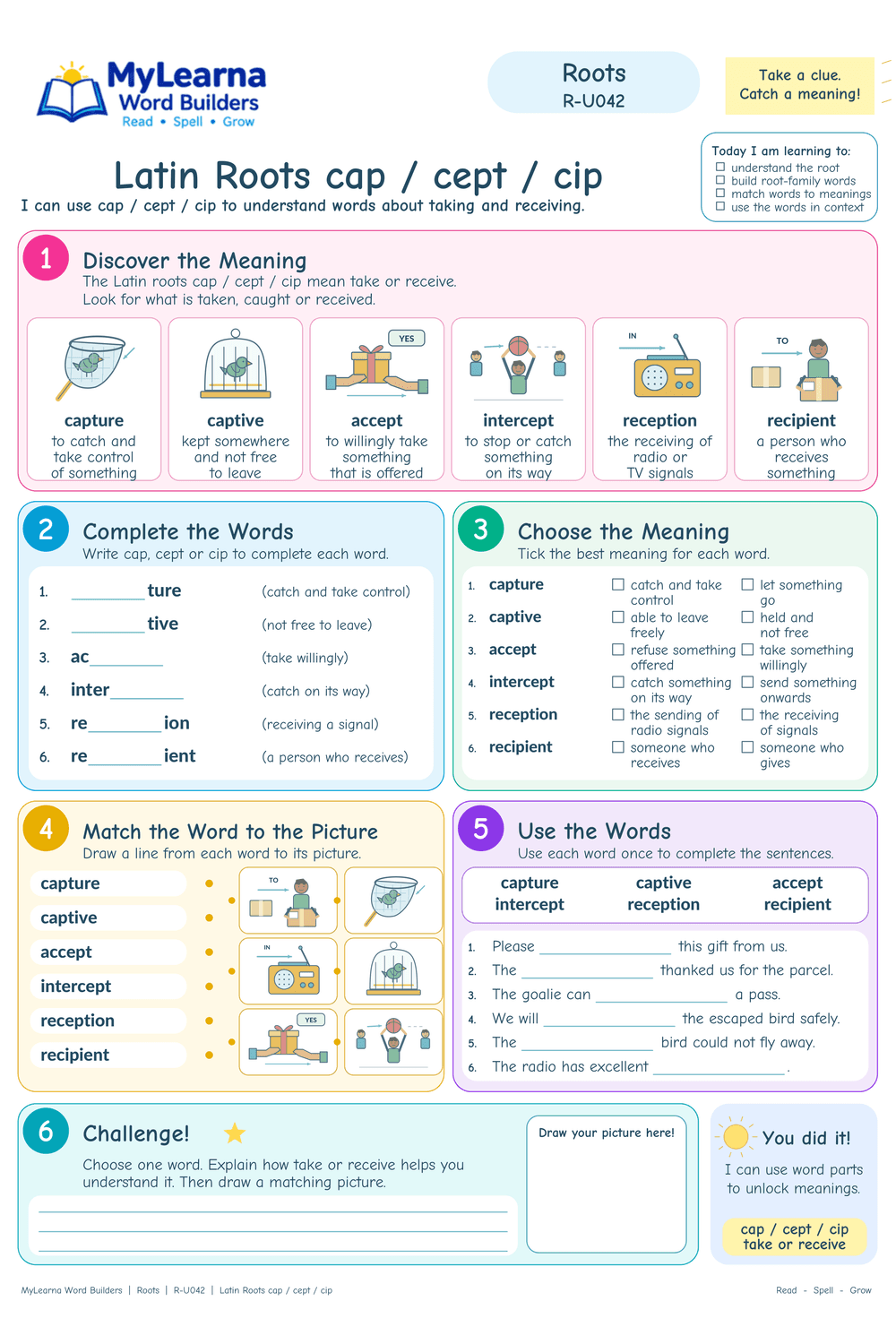 Latin Roots cap / cept / cip worksheet preview