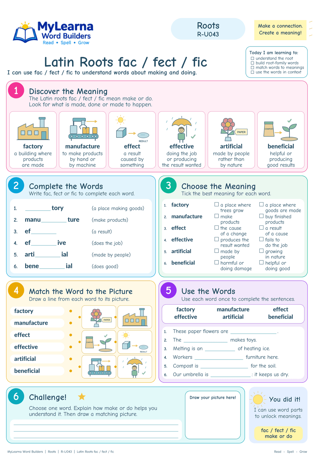 Latin Roots fac / fect / fic worksheet preview