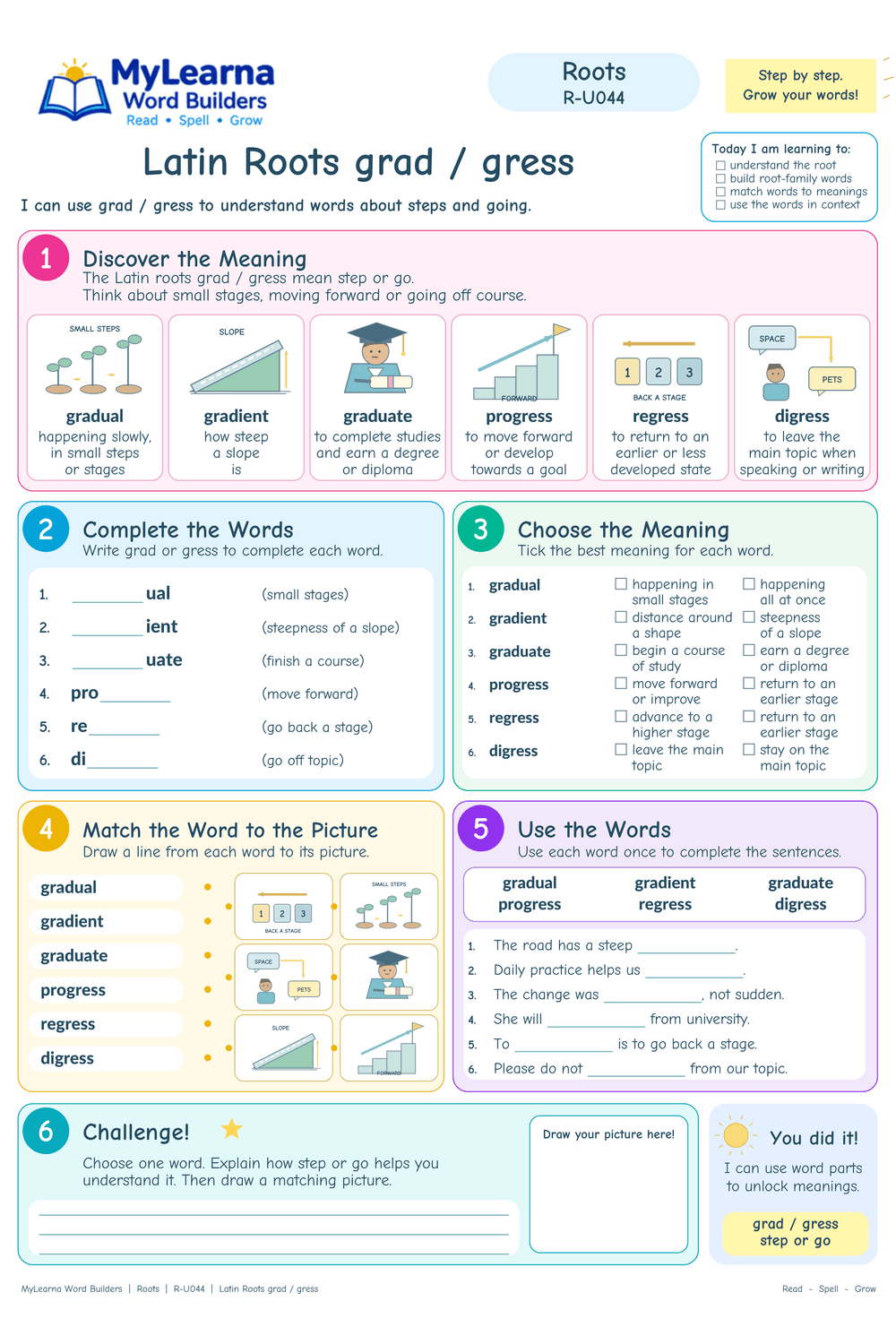 Latin Roots grad / gress worksheet preview
