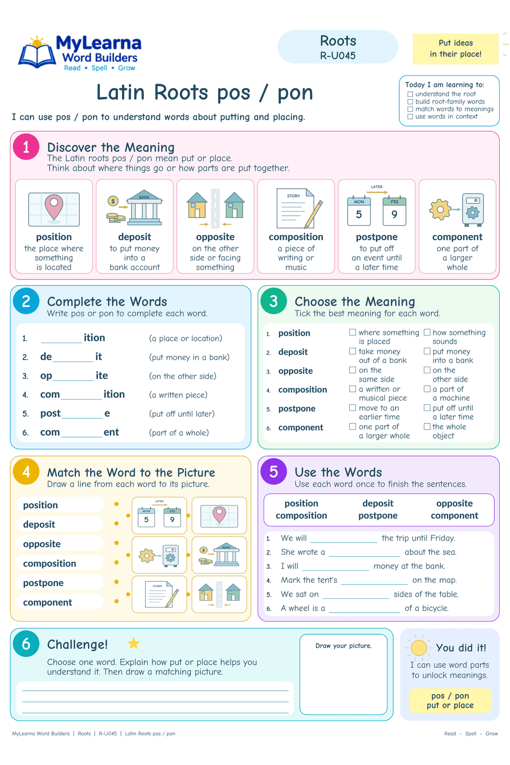 Latin Roots pos / pon worksheet preview