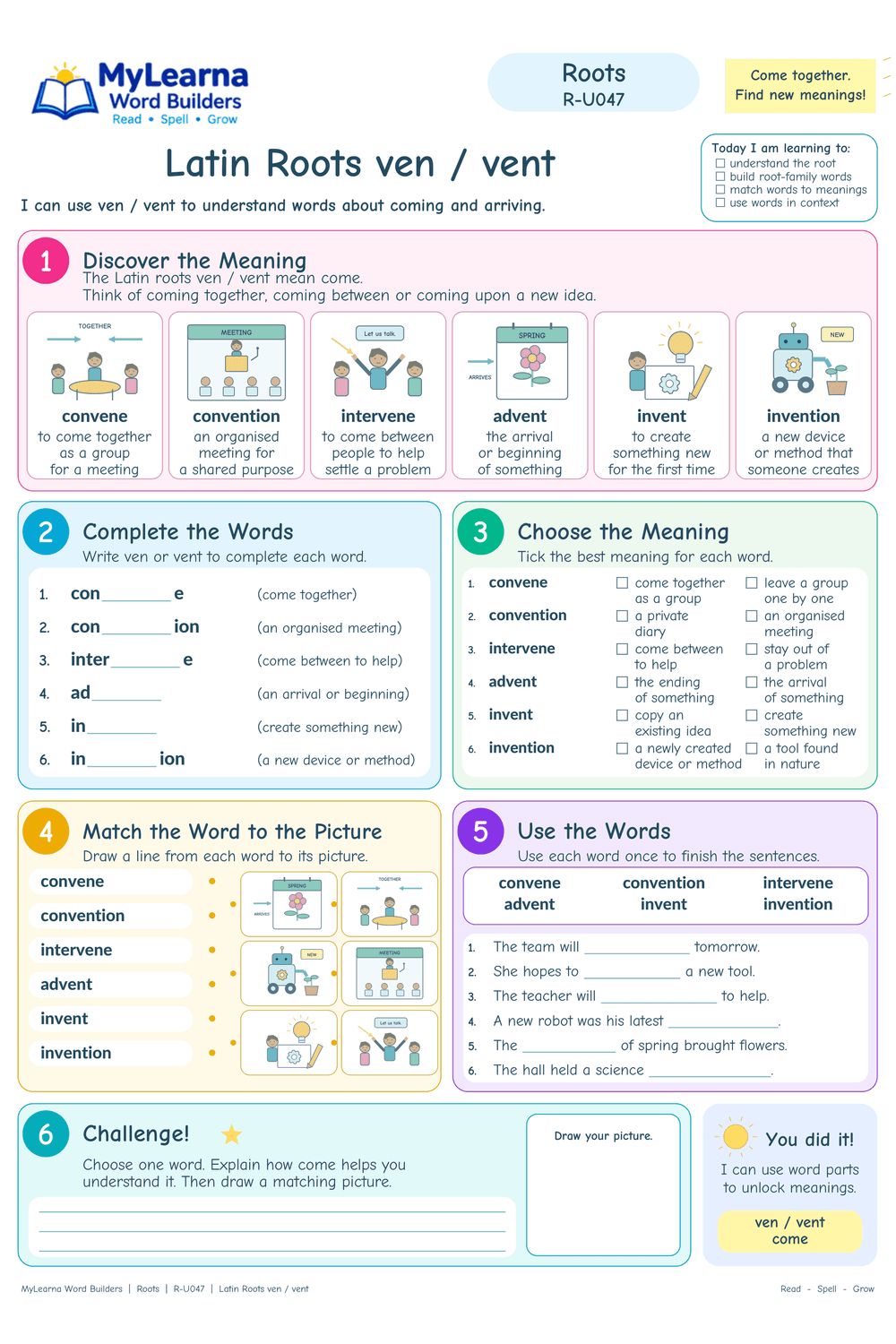 Latin Roots ven / vent worksheet preview