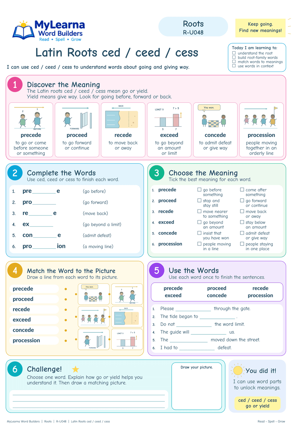 Latin Roots ced / ceed / cess worksheet preview