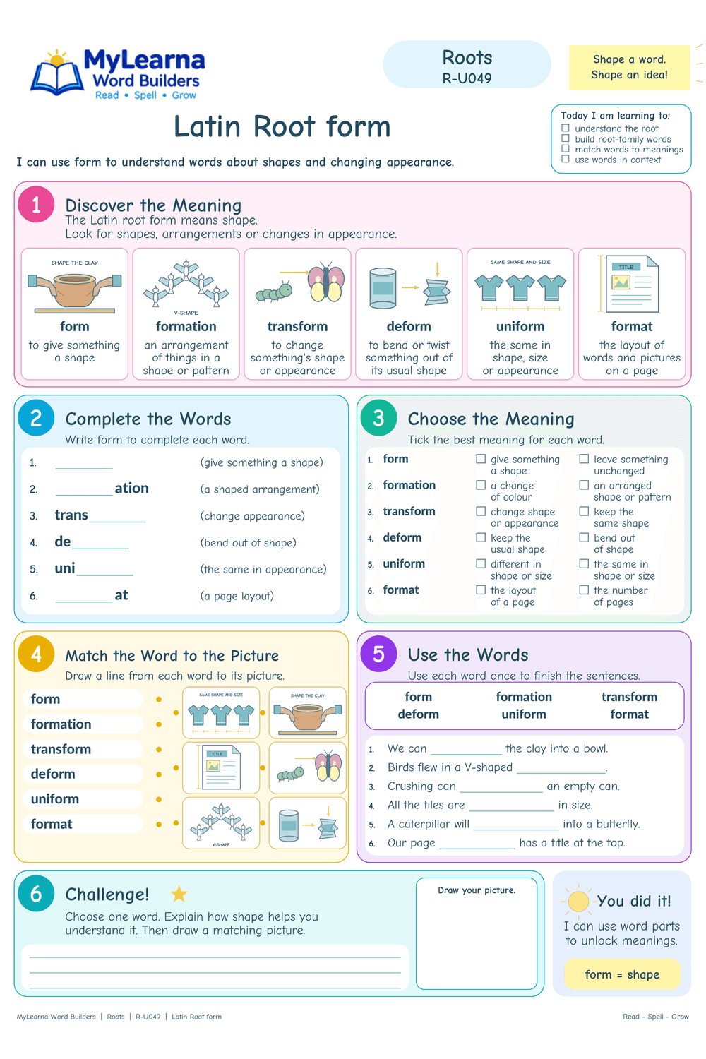 Latin Root form worksheet preview