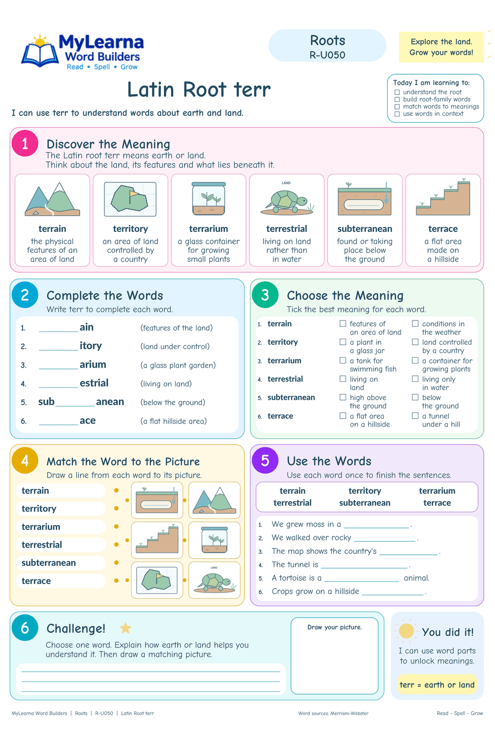 Latin Root terr worksheet preview